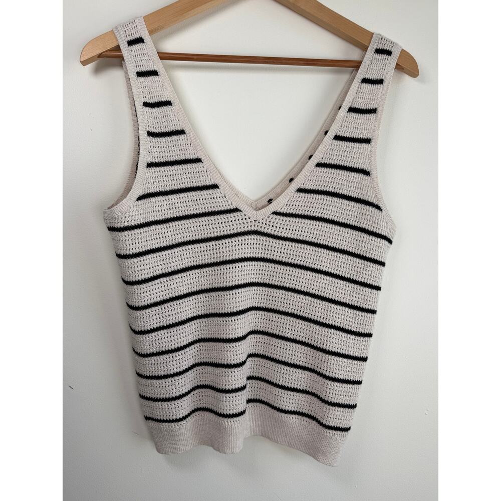 Marine Layer Finley Sweater Tank Top Cream Black Striped Knit Small Beachy Coast